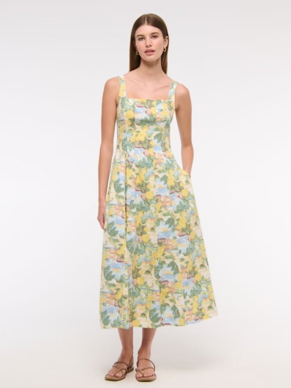 The A&F Mila Stretch Midi Dress XXL Yellow Print